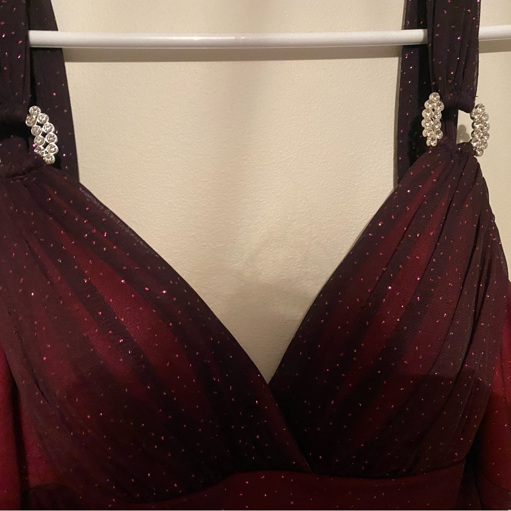 Red Asymmetrical Ruched formal Gown - Picture 6 of 10